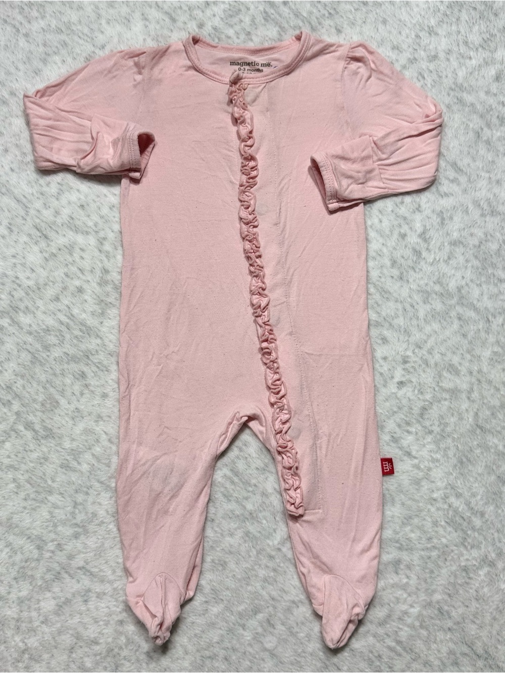 Magnetic Me Soft Pink Ruffle Footie Sleeper 0-3M Baby Girl Modal Solid Blush